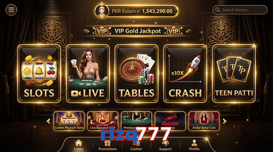 Main screen of Rizq777 casino page for PK players